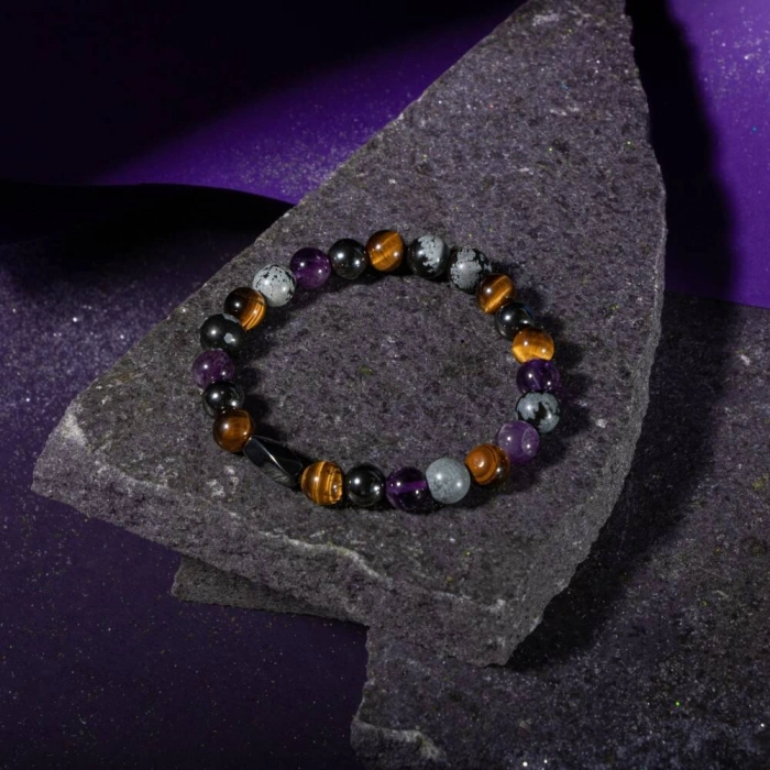 Kova Burcu Bileklik Ametist, Golden Obsidyen, İspanyol Varisit, Kaplan Gözü