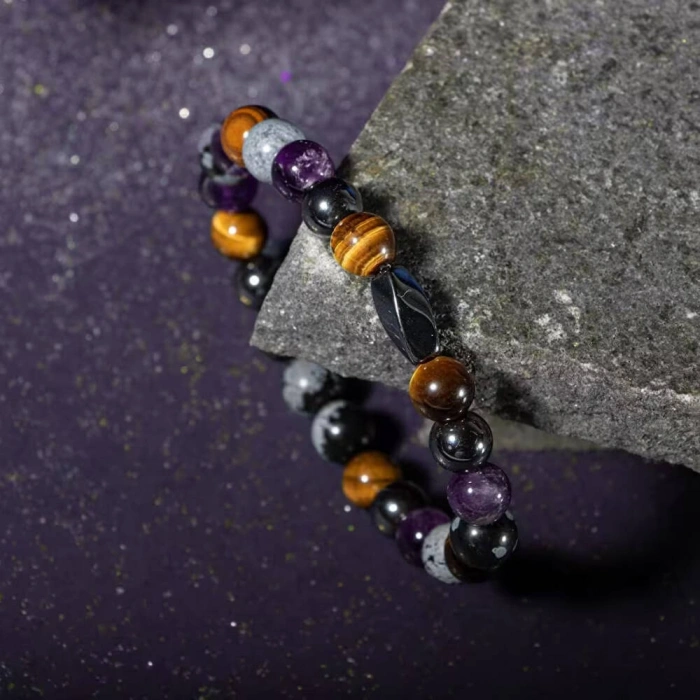 Kova Burcu Bileklik Ametist, Golden Obsidyen, İspanyol Varisit, Kaplan Gözü