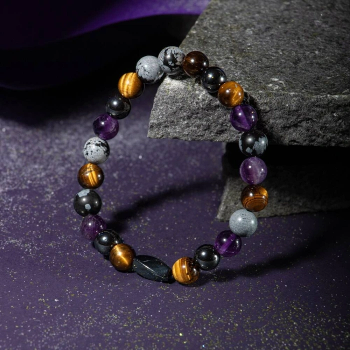 Kova Burcu Bileklik Ametist, Golden Obsidyen, İspanyol Varisit, Kaplan Gözü