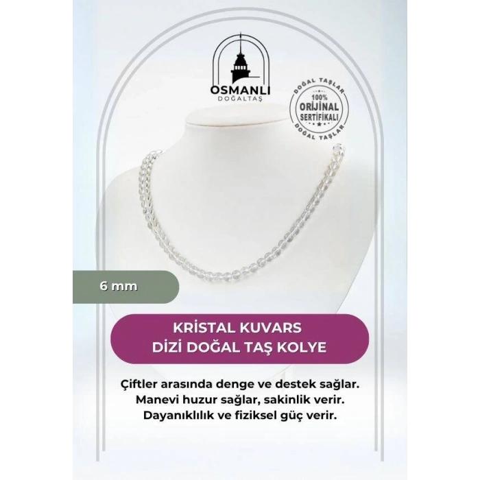 Kristal Kuvars 6 mm Dizi Doğal Taş Kolye