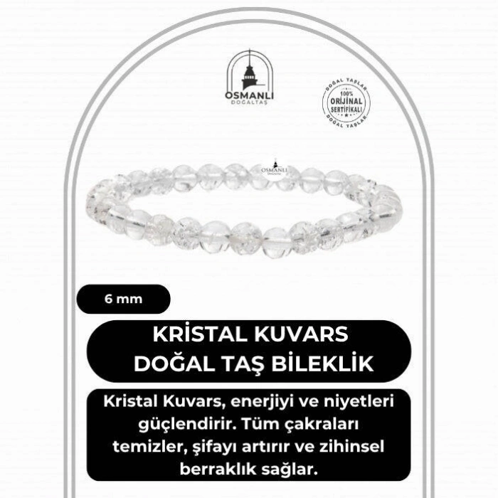 Kristal Kuvars 6mm Doğal Taş Bileklik