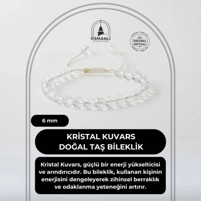 Kristal Kuvars 6mm Merdiven Kapama Doğal Taş Bileklik