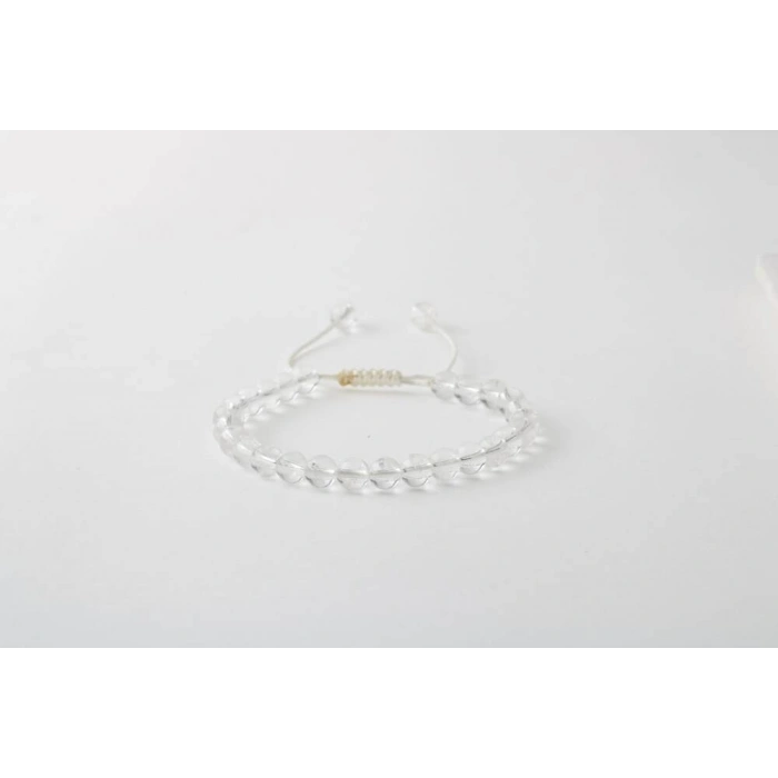 Kristal Kuvars 6mm Merdiven Kapama Doğal Taş Bileklik