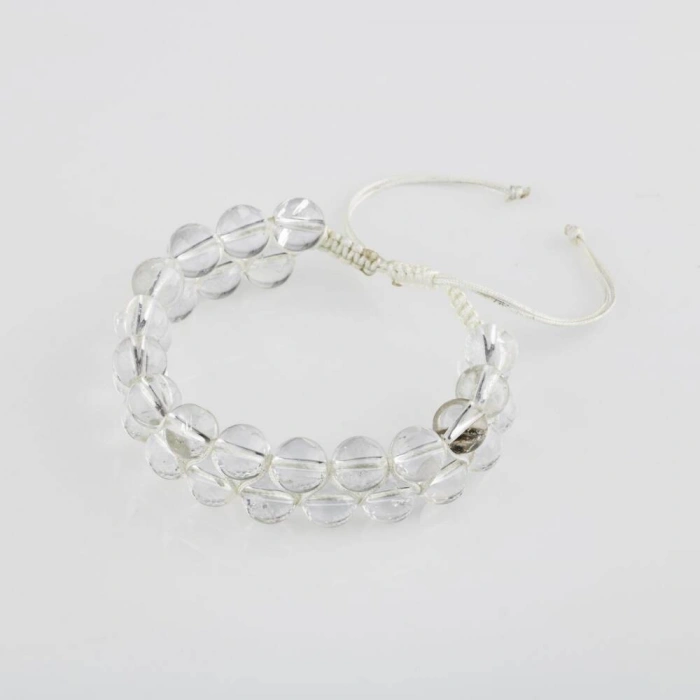 Kristal Kuvars 8mm Çift Sıra Makrome Doğal Taş Bileklik