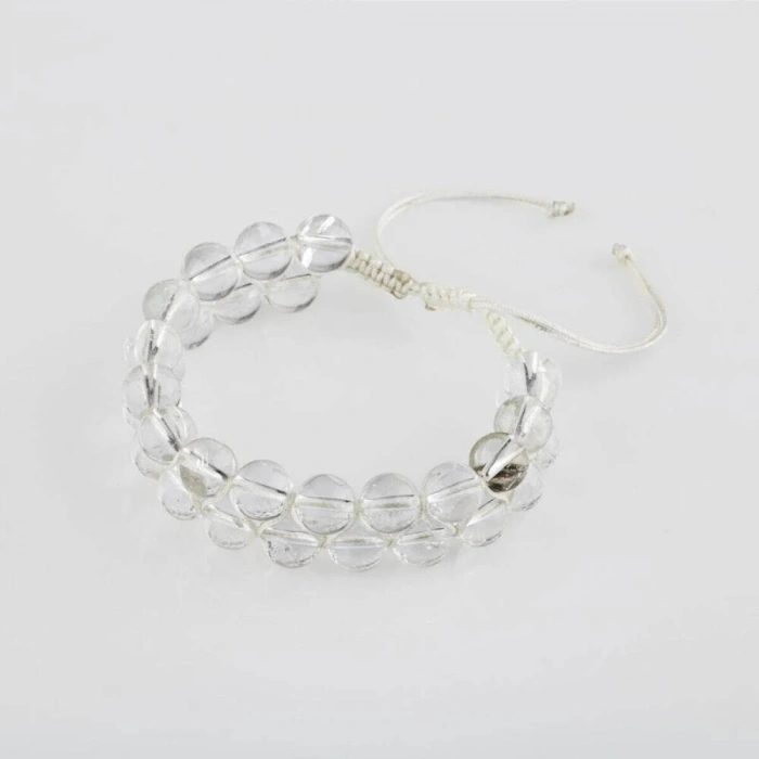 Kristal Kuvars 8mm Çift Sıra Makrome Doğal Taş Bileklik