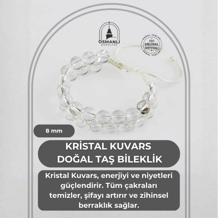 Kristal Kuvars 8mm Çift Sıra Makrome Doğal Taş Bileklik