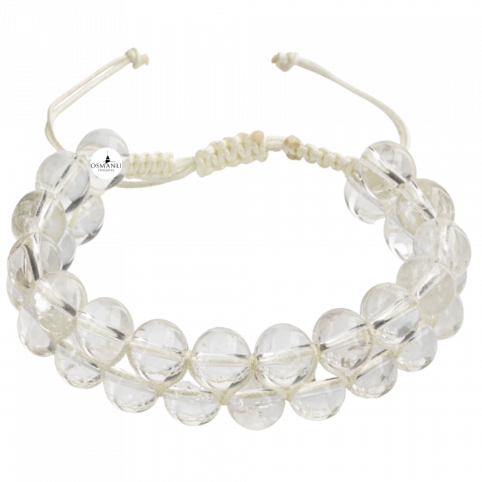Kristal Kuvars 8mm Çift Sıra Makrome Doğal Taş Bileklik