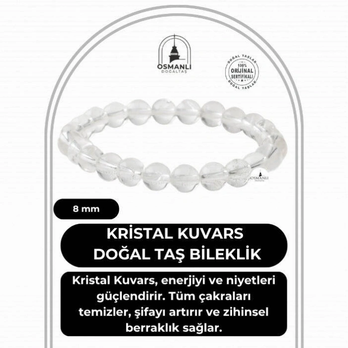 Kristal Kuvars 8mm Doğal Taş Bileklik