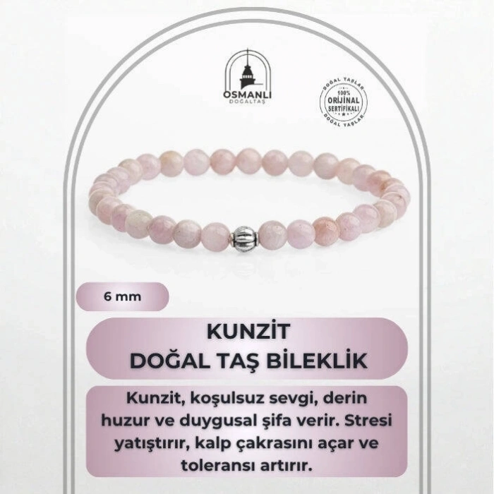 Kunzit 6mm Doğal Taş Bileklik