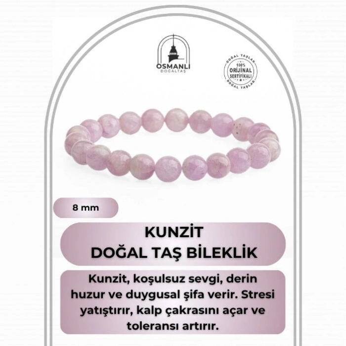 Kunzit 8mm Doğal Taş Bileklik