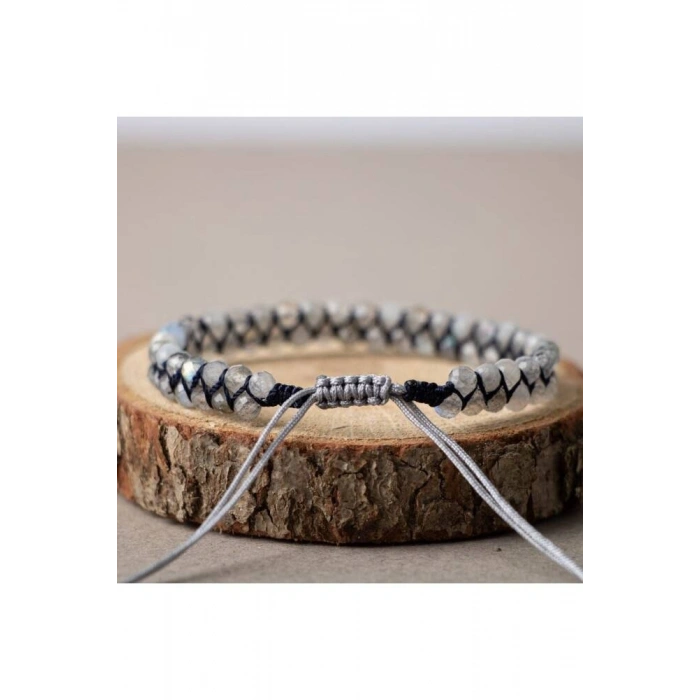 Labradorit 3-4mm Çift Sıra Doğal Taş Bileklik