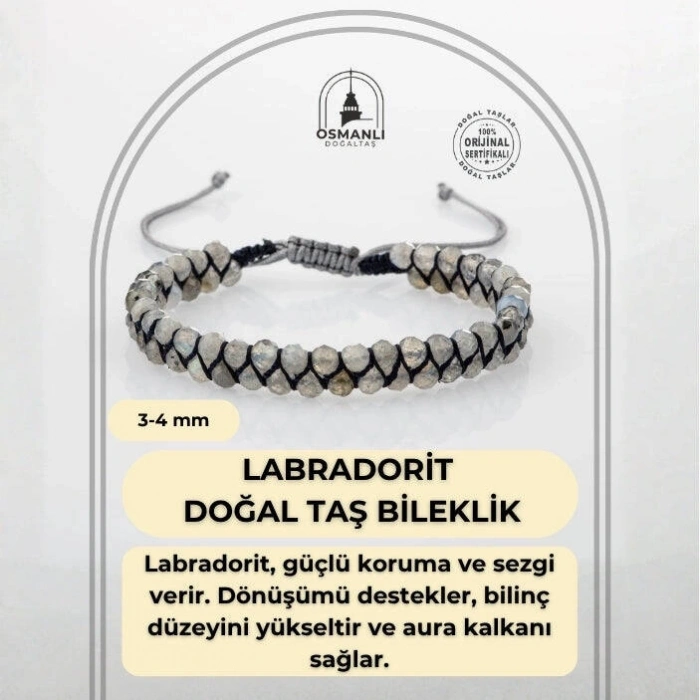 Labradorit 3-4mm Çift Sıra Doğal Taş Bileklik