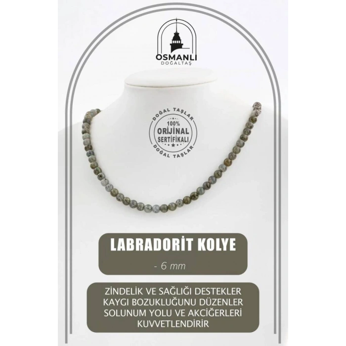 Labradorit 6 mm Dizi Doğal Taş Kolye