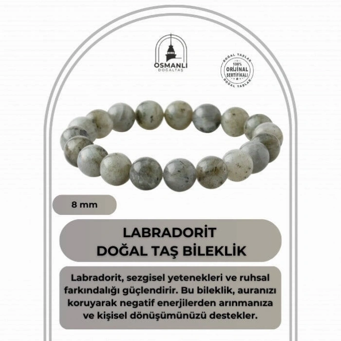 Labradorit 8mm Doğal Taş Bileklik
