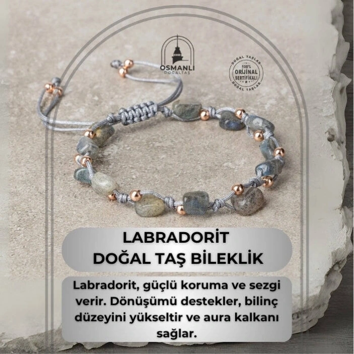 Labradorit Natürel Kesim Doğal Taş Makrome Bileklik