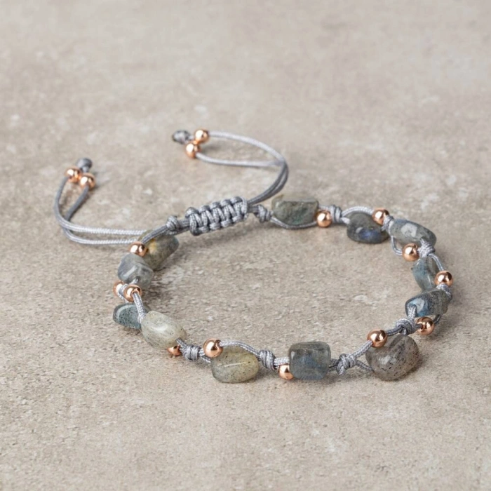 Labradorit Natürel Kesim Doğal Taş Makrome Bileklik