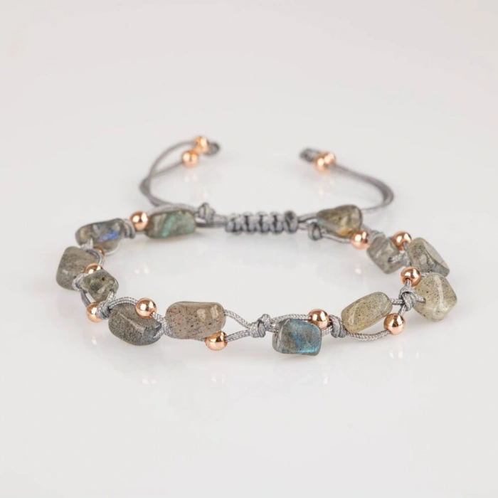 Labradorit Natürel Kesim Doğal Taş Makrome Bileklik