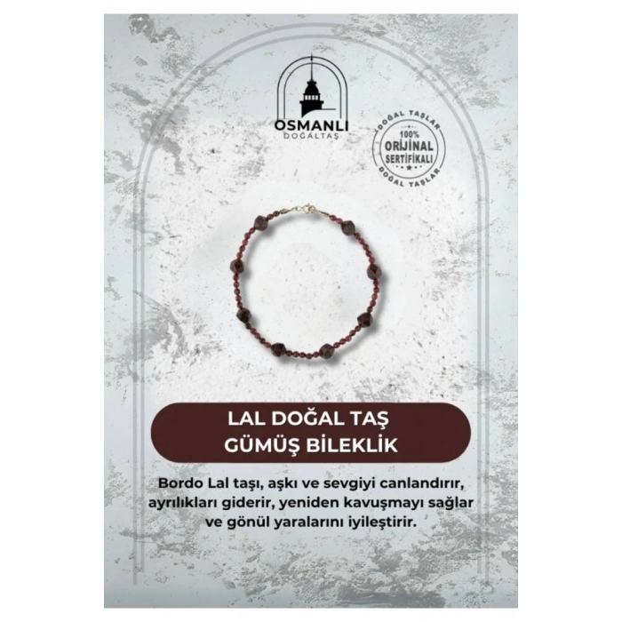 Lal Doğal Taş Gümüş Bileklik