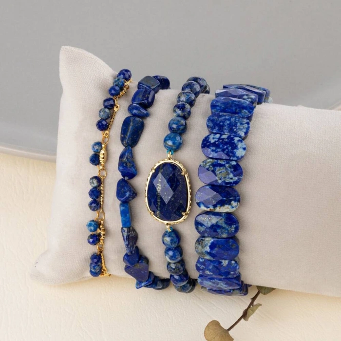 Lapis Lazuli Doğal Taş Kadın Bileklik Seti