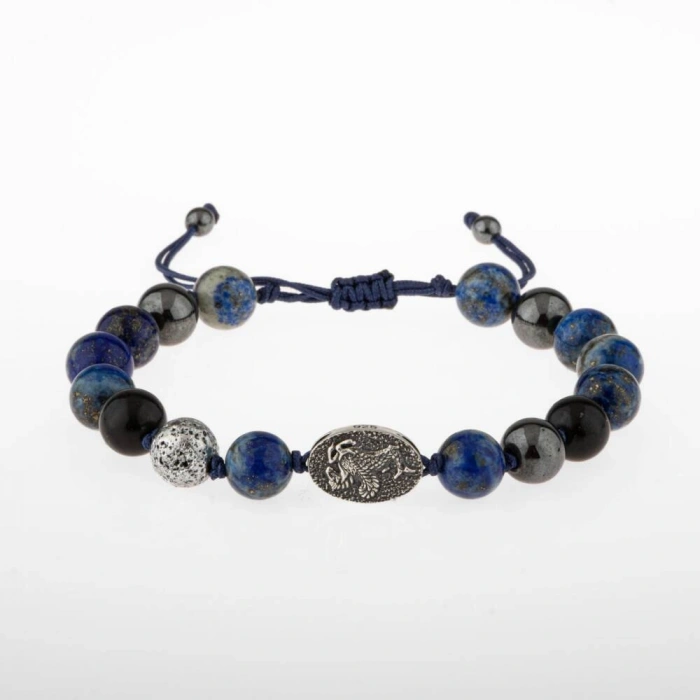 Lapis Lazuli Doğal Taş Tasarım Gümüş Bileklik- 20-21cm