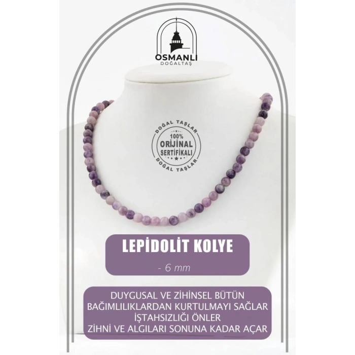 Lepidolit 6 mm Dizi Doğal Taş Kolye