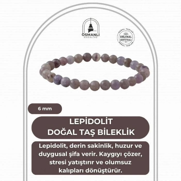 Lepidolit 6mm Doğal Taş Bileklik