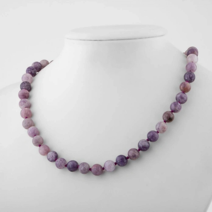 Lepidolit 8 mm Düğümlü Doğal Taş Kolye