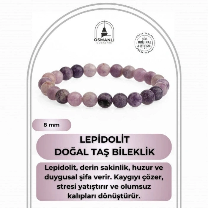 Lepidolit 8mm Doğal Taş Bileklik