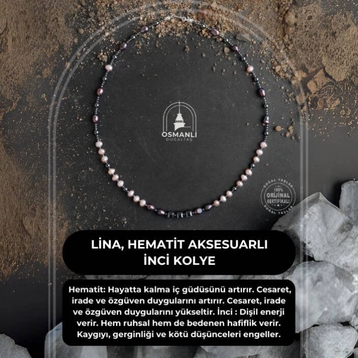 Lina, Hematit Aksesuarlı İnci Kolye