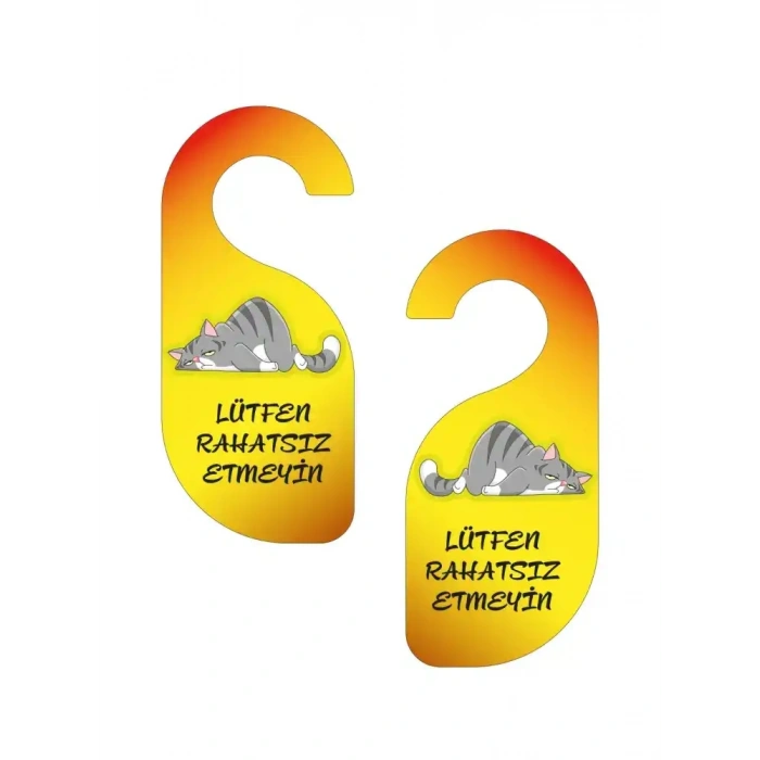 Lütfen Rahatsız Etmeyin. Kedili Tasarım Kapı Askısı Kapı Uyarı Levhası