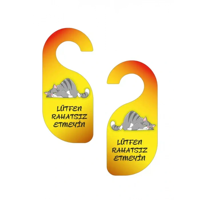 Lütfen Rahatsız Etmeyin. Kedili Tasarım Kapı Askısı Kapı Uyarı Levhası