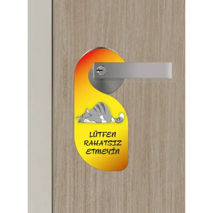 Lütfen Rahatsız Etmeyin. Kedili Tasarım Kapı Askısı Kapı Uyarı Levhası