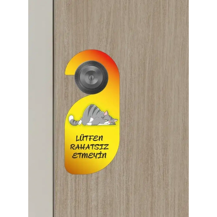 Lütfen Rahatsız Etmeyin. Kedili Tasarım Kapı Askısı Kapı Uyarı Levhası