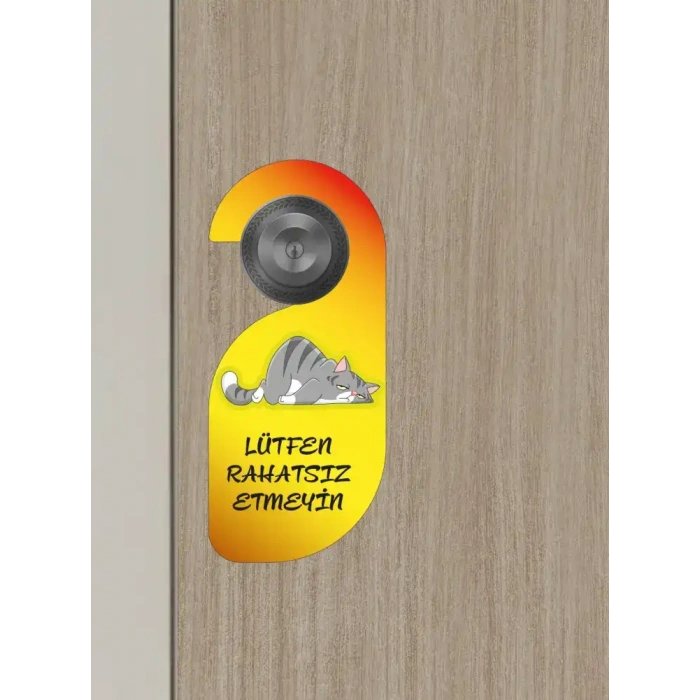 Lütfen Rahatsız Etmeyin. Kedili Tasarım Kapı Askısı Kapı Uyarı Levhası