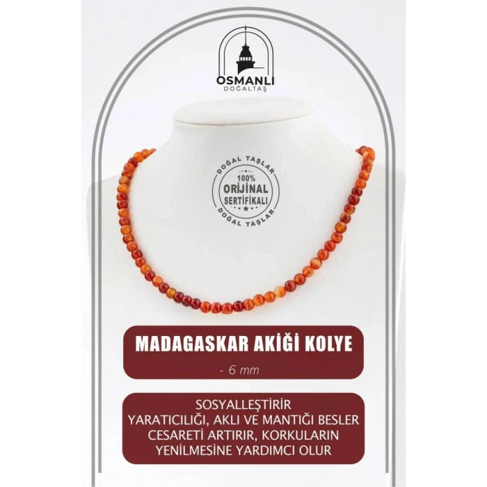 Madagaskar Akiği 6 mm Dizi Doğal Taş Kolye