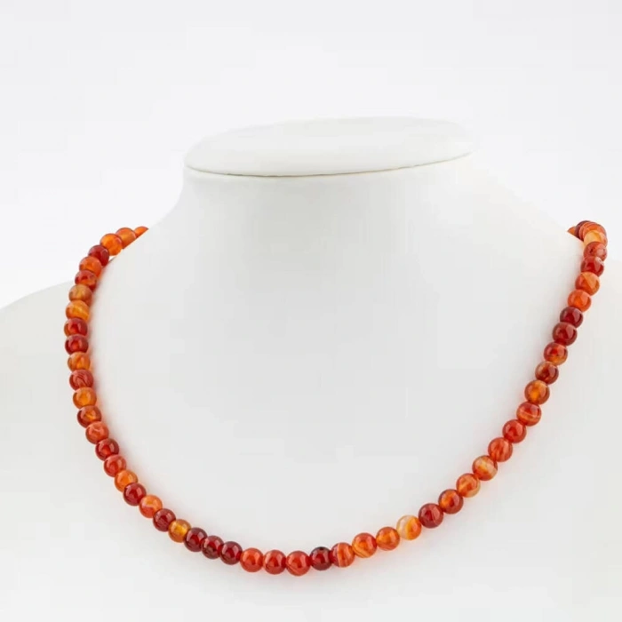 Madagaskar Akiği 6 mm Düğümlü Doğal Taş Kolye