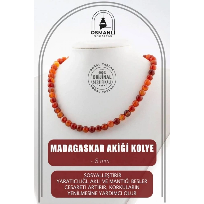 Madagaskar Akiği 8 mm Dizi Doğal Taş Kolye