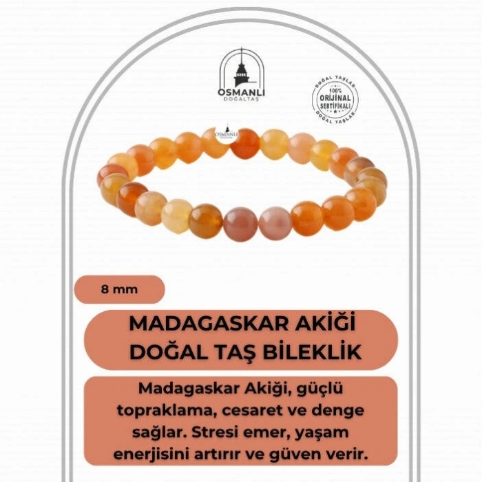 Madagaskar Akiği 8mm Doğal Taş Bileklik