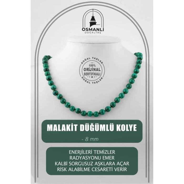 Malakit 8 mm Düğümlü Doğal Taş Kolye