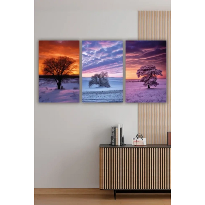 Manzara Kış 3lü Mdf Tablo