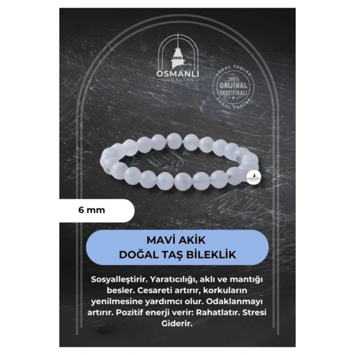 Mavi Akik 6mm Doğal Taş Bileklik