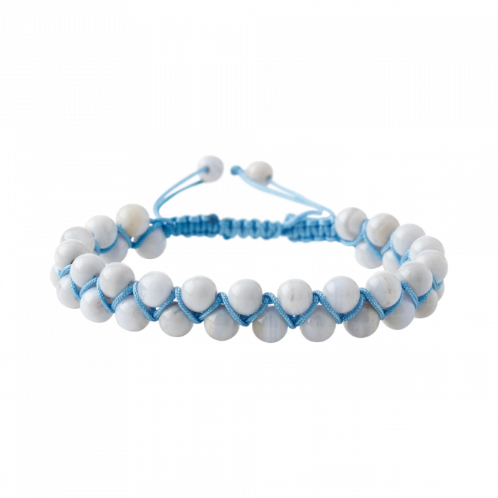 Mavi Akik 8mm Çift Sıra Makrome Doğal Taş Bileklik