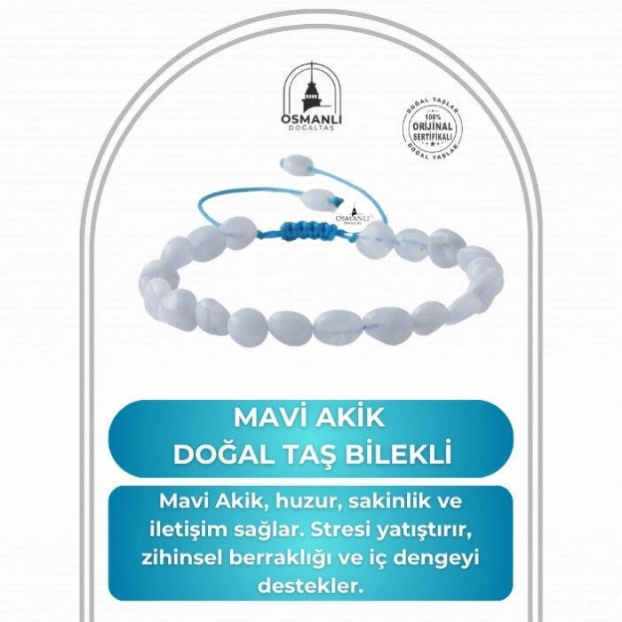 Mavi Akik Natürel Kesim Doğal Taş Bileklik