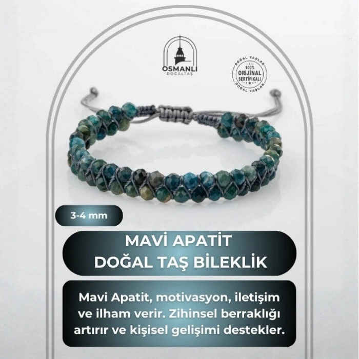 Mavi Apatit 3-4mm Çift Sıra Doğal Taş Bileklik