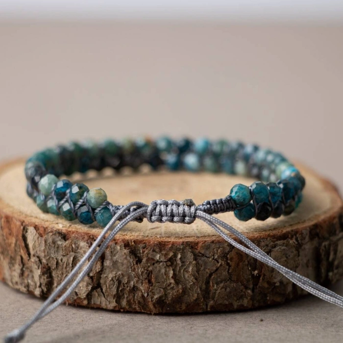 Mavi Apatit 3-4mm Çift Sıra Doğal Taş Bileklik