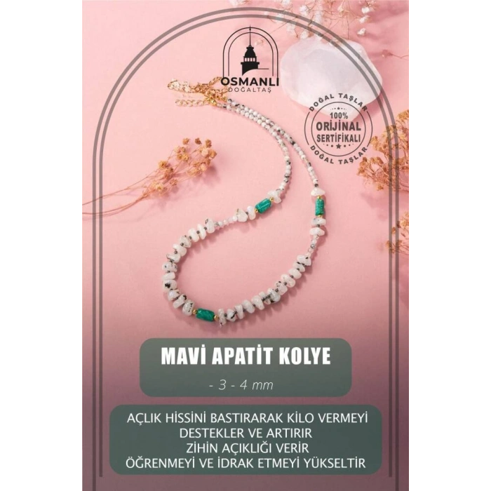 Mavi Apatit 3-4mm Doğal Taş Dizi Kolye
