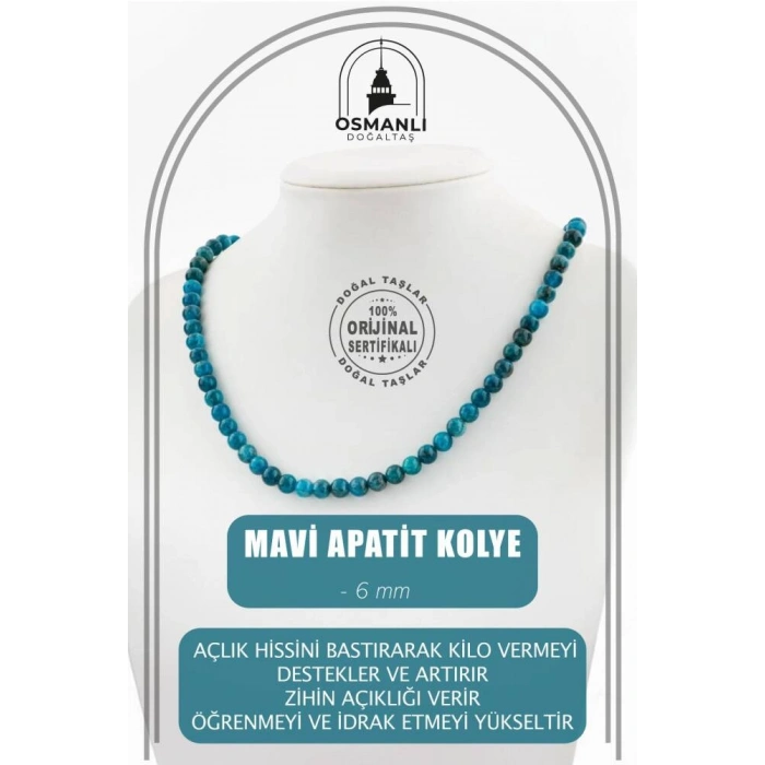 Mavi Apatit 6 mm Dizi Doğal Taş Kolye