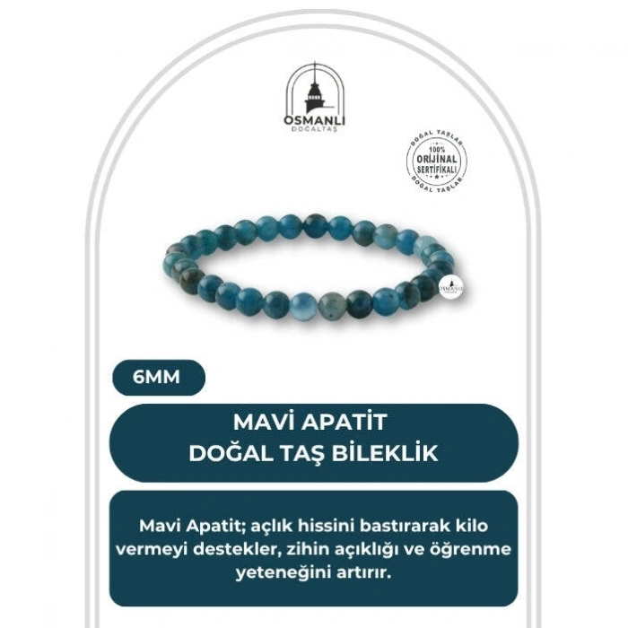 Mavi Apatit 6mm Doğal Taş Bileklik