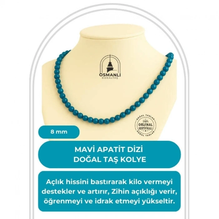 Mavi Apatit 8 mm Dizi Doğal Taş Kolye