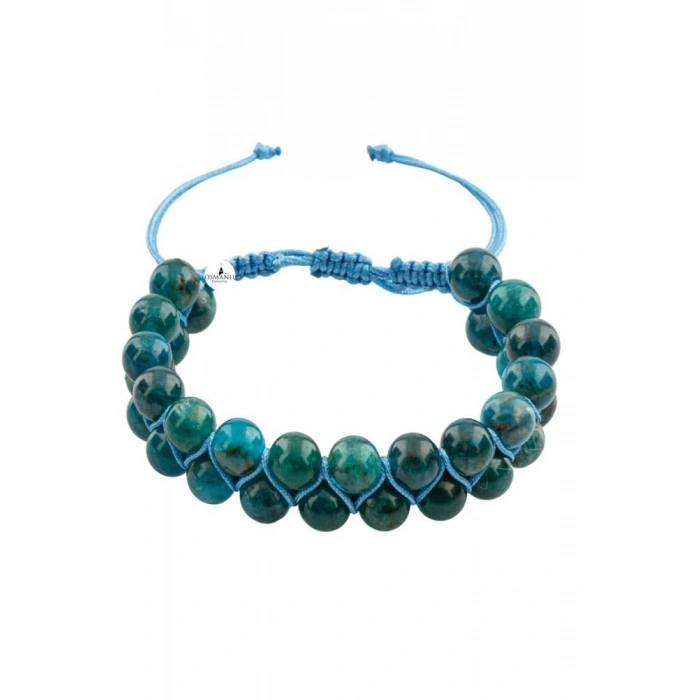 Mavi Apatit 8mm Çift Sıra Makrome Doğal Taş Bileklik